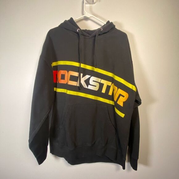 Other - Rockstar Men's Charcoal Hoodie with Vibrant Stripes